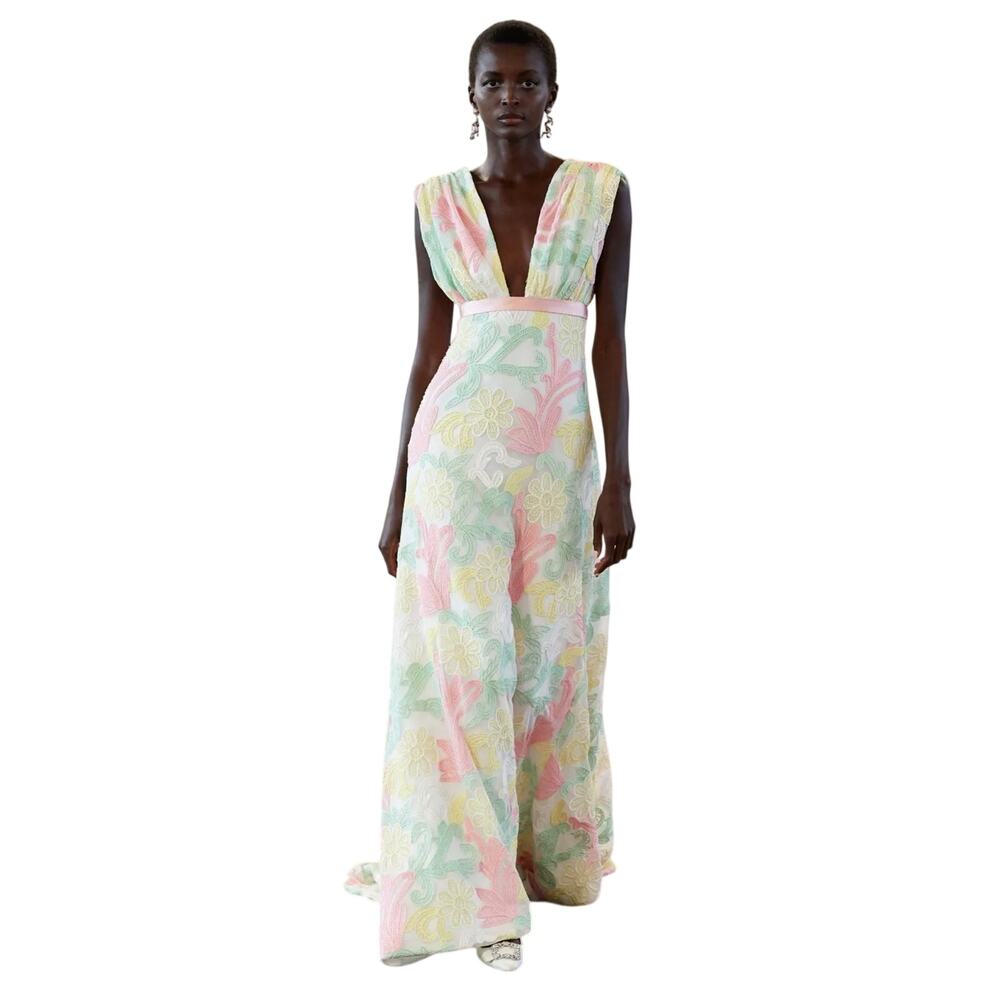 Markarian Womens Aura Lace Silk Runway Dress in Multi Floral 8